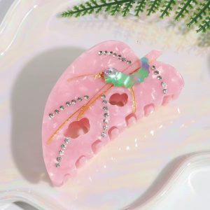 Pink Leaf Caterpillar Hair Clip